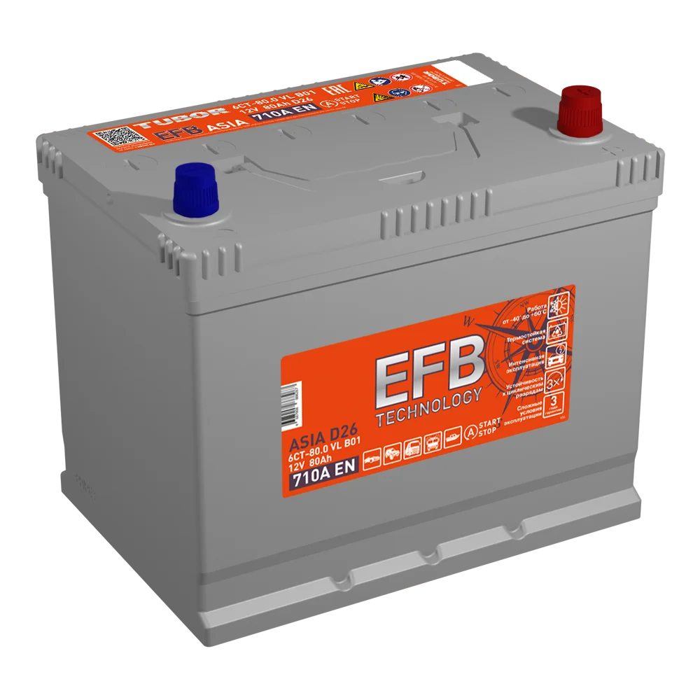 АКБ 6СТ - 80 Ач TUBOR Asia + EFB VL Euro