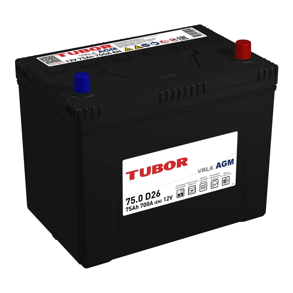 АКБ 6СТ - 75 Ач TUBOR Asia AGM VRLA Euro