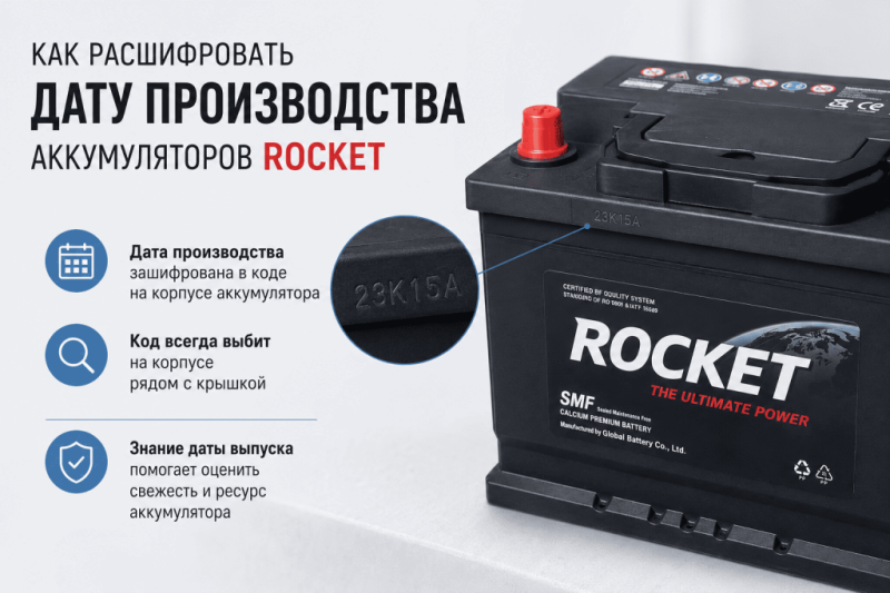 Как расшифровать дату выпуска автомобильных аккумуляторов Rocket