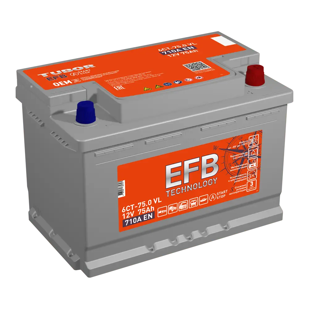 АКБ 6СТ - 75 Ач TUBOR EFB VL Euro