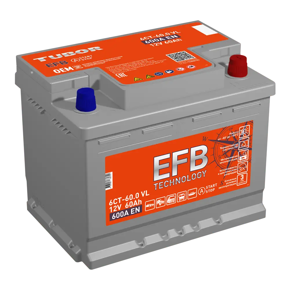 АКБ 6СТ - 60 Ач TUBOR EFB VL Euro