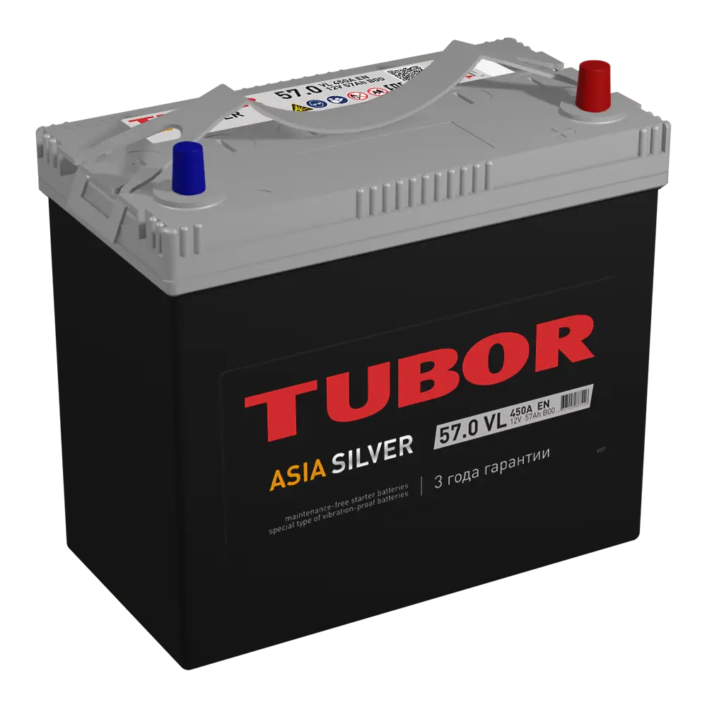 АКБ 6СТ - 57 Ач TUBOR Silver Asia VL Euro