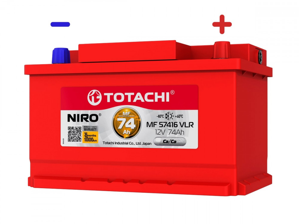 АКБ TOTACHI NIRO MF 57416 VLR LB  74а/ч  низкий корпус LB, поляр. обратная  0 (JIS L)