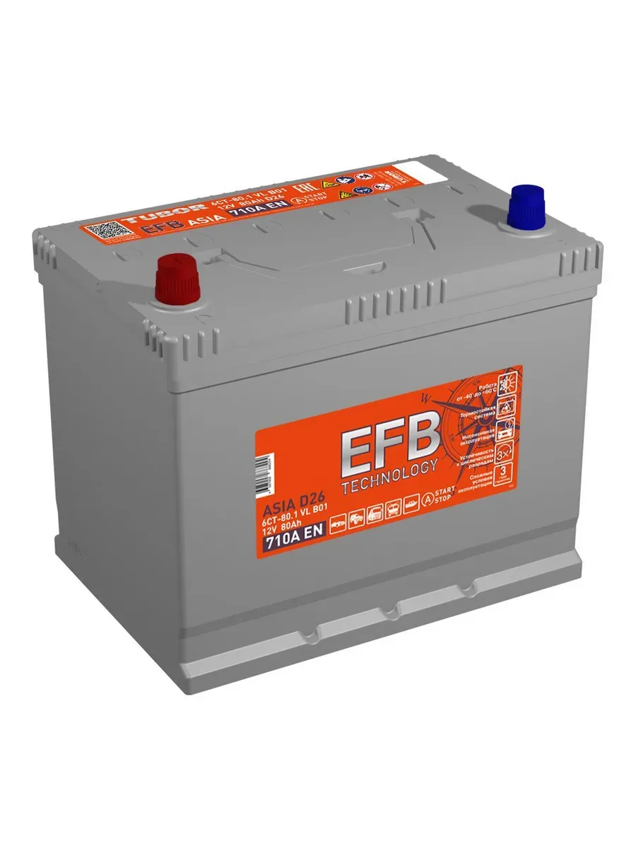 АКБ 6СТ - 80 Ач TUBOR Asia + EFB VL