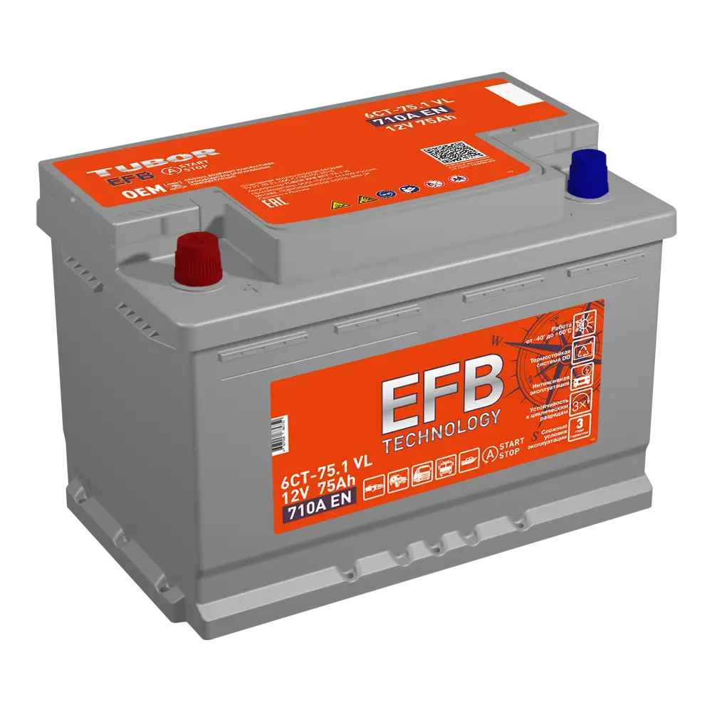 АКБ 6СТ - 75 Ач TUBOR EFB VL