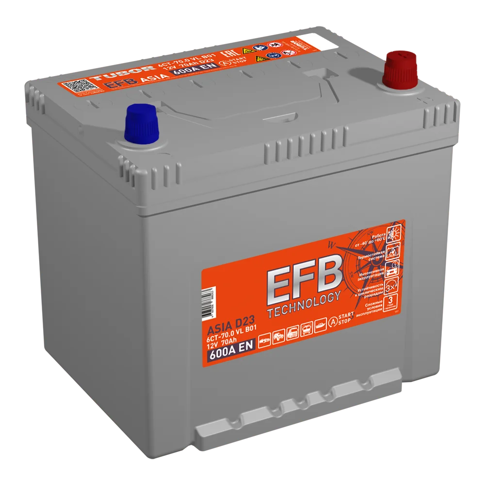 АКБ 6СТ - 70 Ач TUBOR Asia + EFB VL Euro