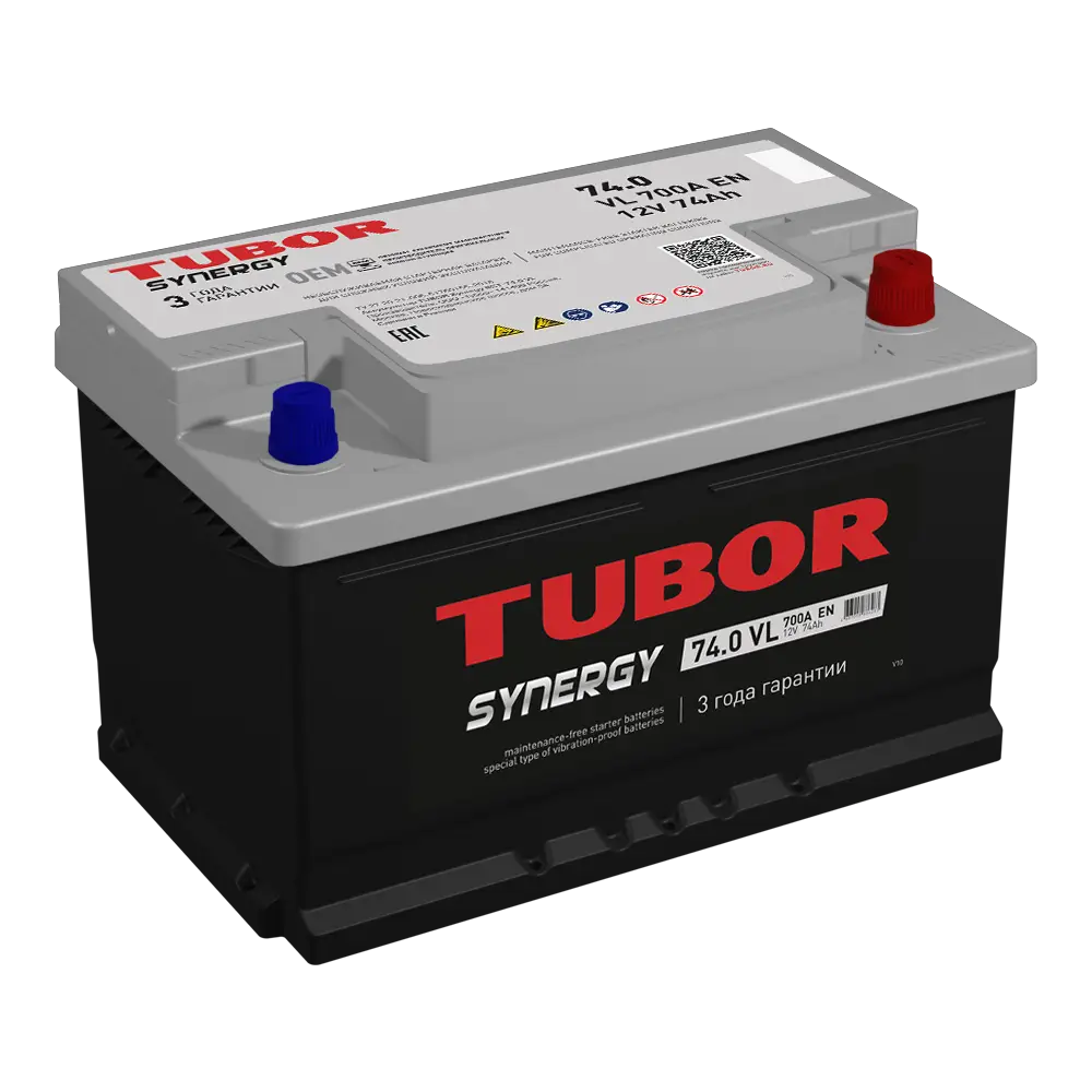 АКБ 6СТ - 74 Ач TUBOR SYNERGY VL Euro низ.