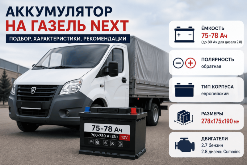 Какой аккумулятор подходит на Газель Next