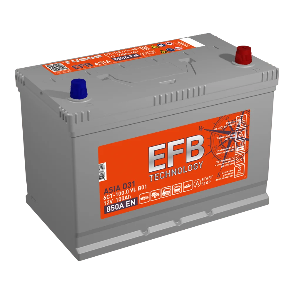 АКБ 6СТ - 100 Ач TUBOR Asia + EFB VL Euro