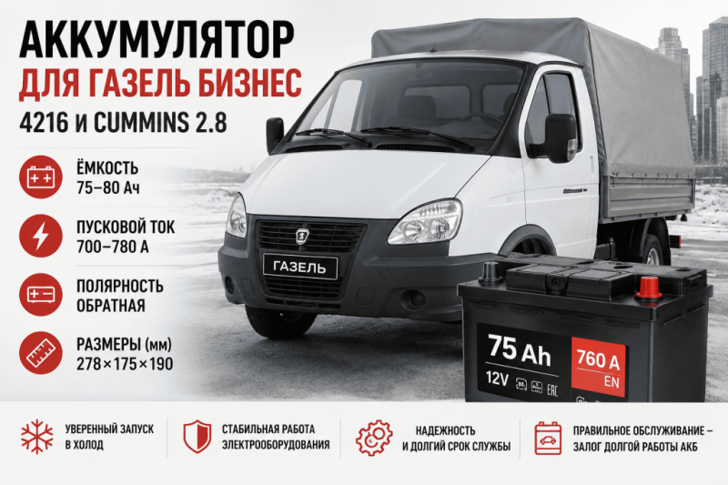 Аккумулятор на Газель Бизнес: подбор АКБ для 4216 и Cummins 2.8