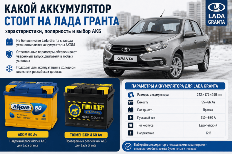 Какой аккумулятор стоит на Лада Гранта: характеристики, полярность и выбор АКБ