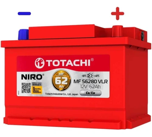 АКБ TOTACHI NIRO MF 56280 VLR LB  62а/ч низкий корпус LB, поляр. обратная 0 (JIS L)